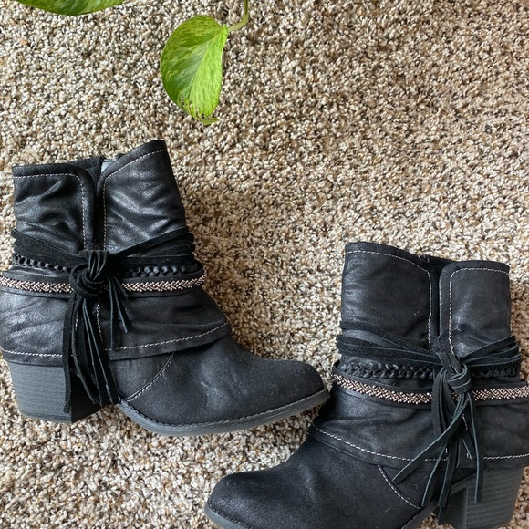 Black Fringe Ankle Booties - Picture 4 of 6